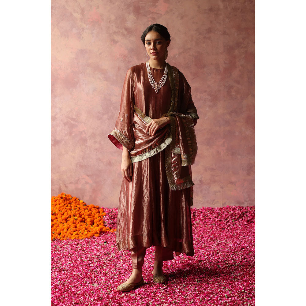 Begum Pret ZAAHRA Rose Gold Kurta with Pant & Dupatta (Set of 3)