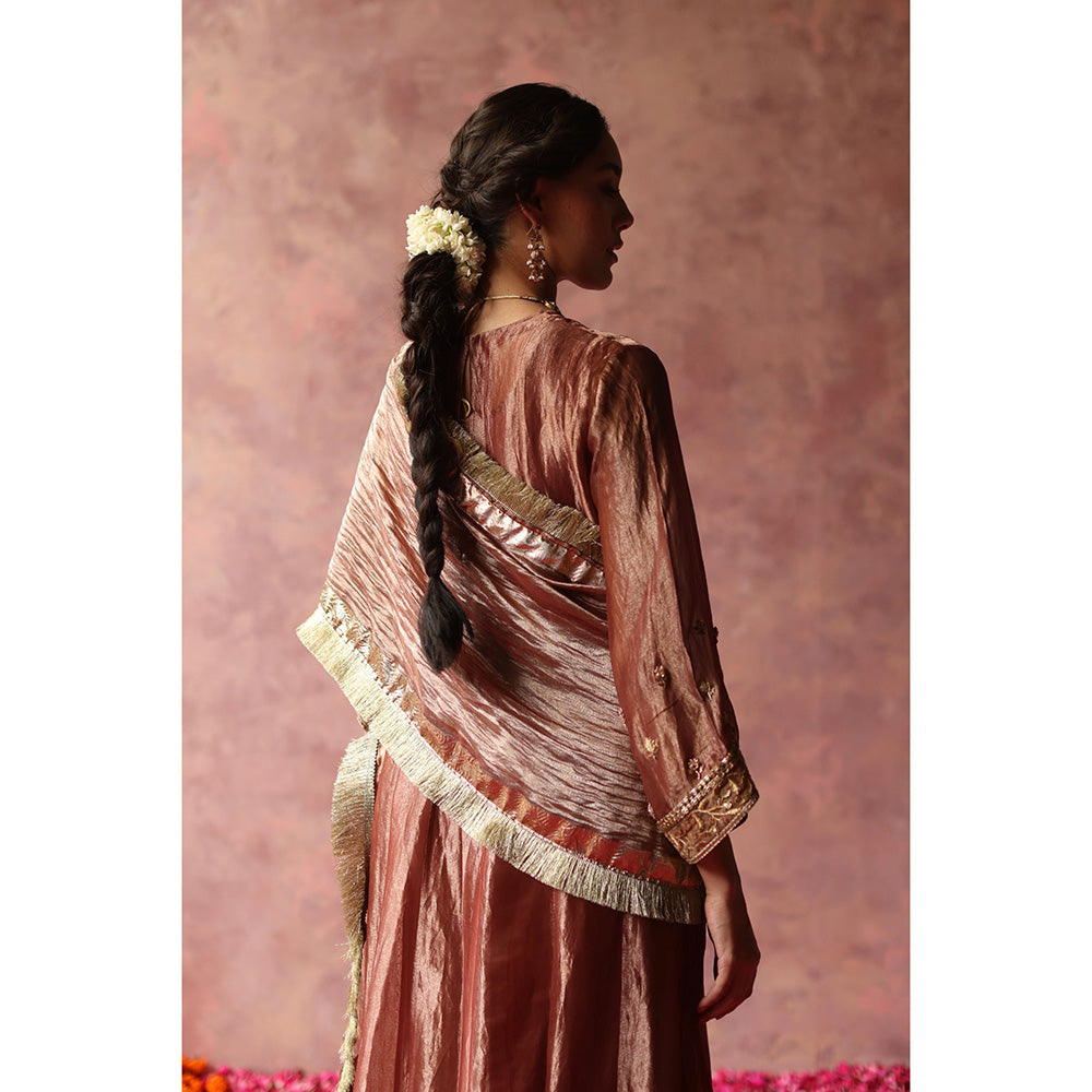 Begum Pret ZAAHRA Rose Gold Kurta with Pant & Dupatta (Set of 3)