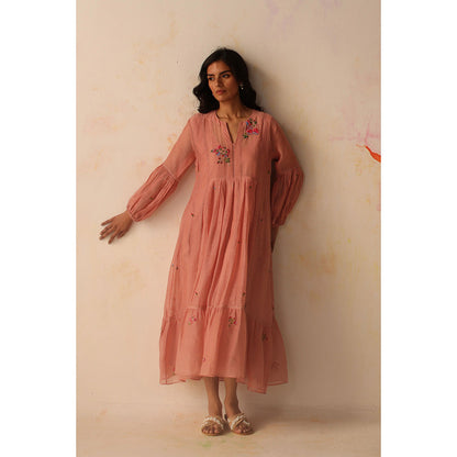Begum Pret Pink Chinaar Dress with Slip (Set of 2)