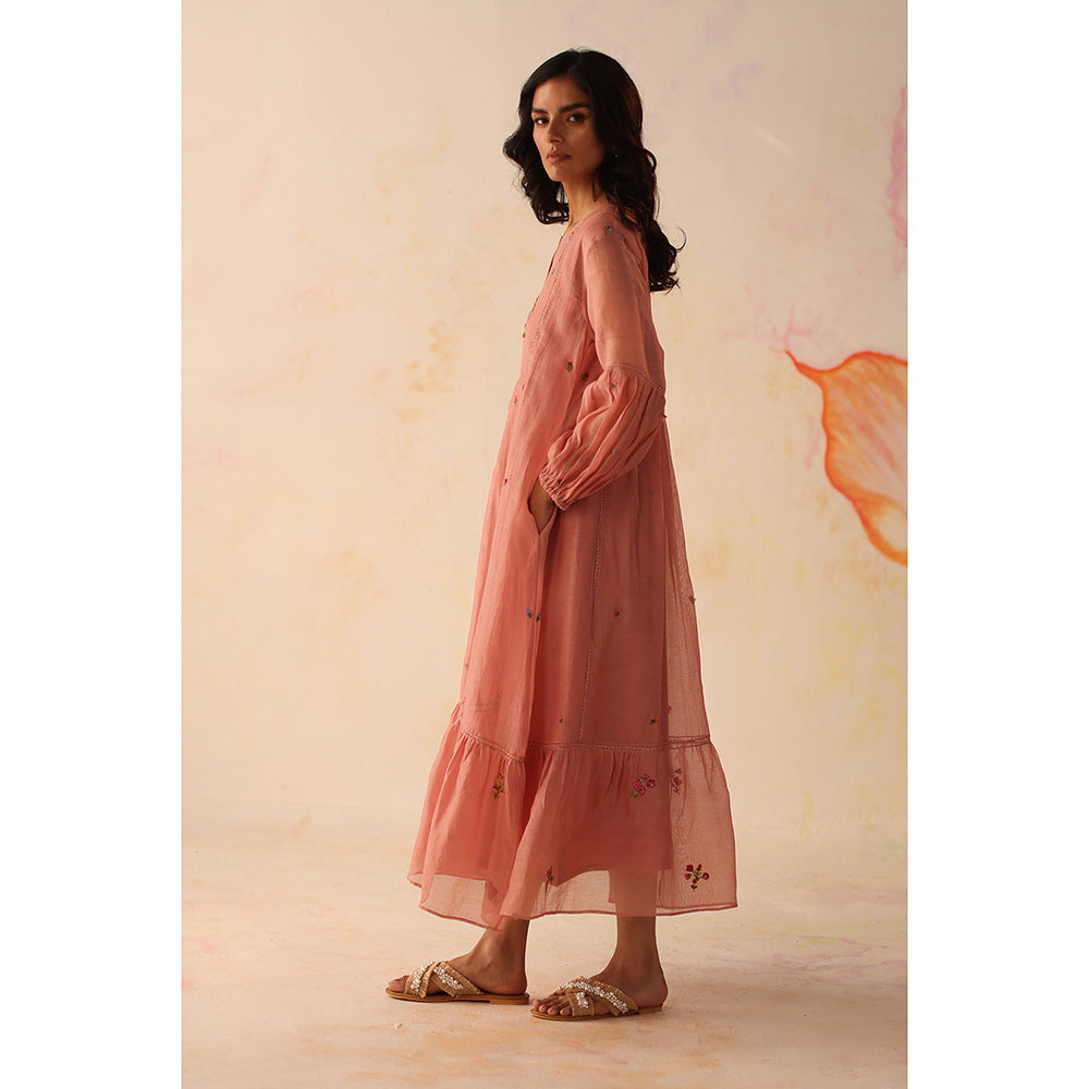 Begum Pret Pink Chinaar Dress with Slip (Set of 2)