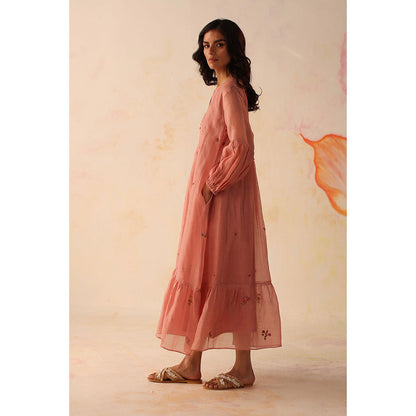 Begum Pret Pink Chinaar Dress with Slip (Set of 2)