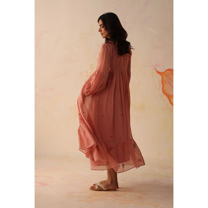 Begum Pret Pink Chinaar Dress with Slip (Set of 2)
