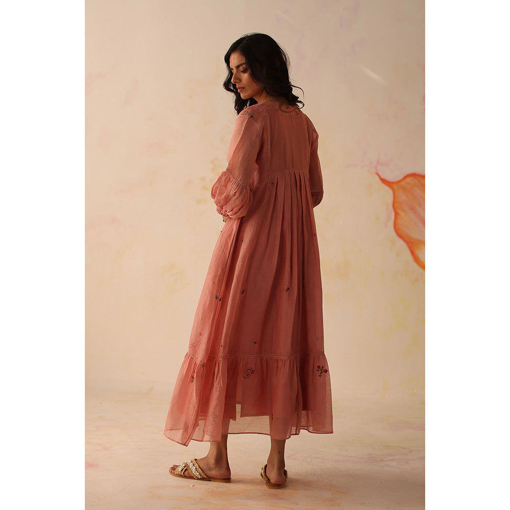 Begum Pret Pink Chinaar Dress with Slip (Set of 2)