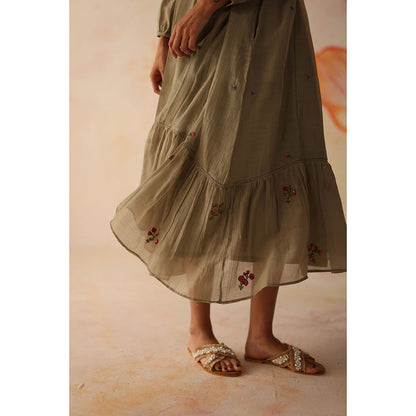 Begum Pret Grey Chinaar Dress with Slip (Set of 2)