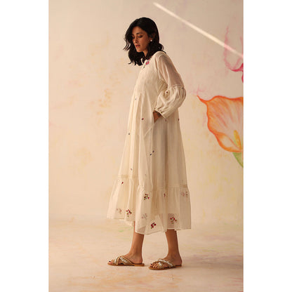 Begum Pret White Chinaar Dress with Slip (Set of 2)
