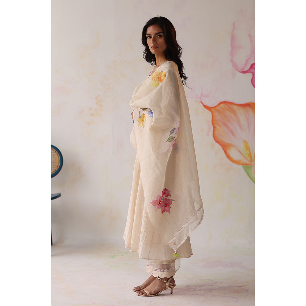 Begum Pret White Kinza Kurta with Pant with slip and Dupatta (Set of 4)