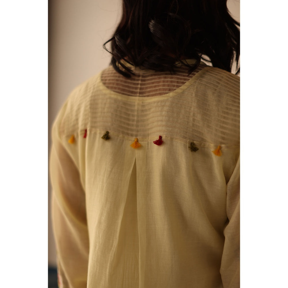 Begum Pret Cream Aqsa Kurta with Pant and slip (Set of 3)