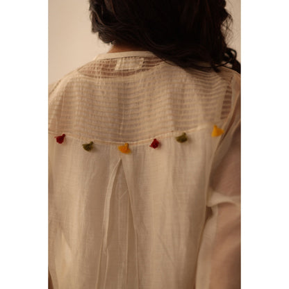 Begum Pret White Aqsa Kurta with Pant and slip (Set of 3)