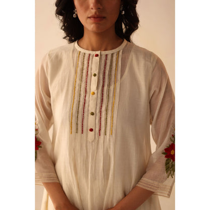 Begum Pret White Aqsa Kurta with Pant and slip (Set of 3)
