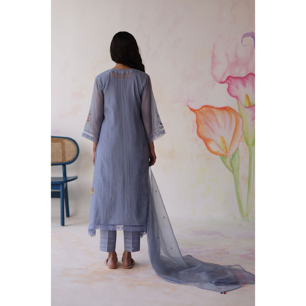 Begum Pret Blue Amaltas Kurta with Pant with slip and Dupatta (Set of 4)