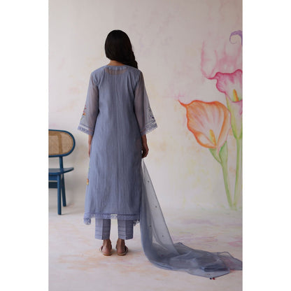 Begum Pret Blue Amaltas Kurta with Pant with slip and Dupatta (Set of 4)