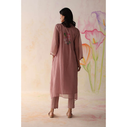Begum Pret Pink Kesar Kurta with Pant and slip (Set of 3)