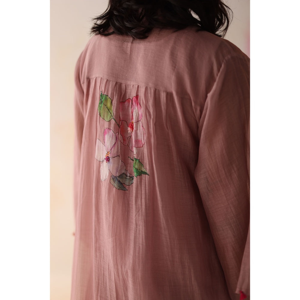 Begum Pret Pink Kesar Kurta with Pant and slip (Set of 3)