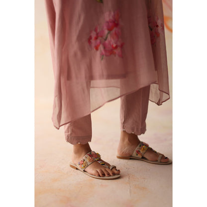Begum Pret Pink Kesar Kurta with Pant and slip (Set of 3)