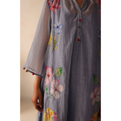 Begum Pret Blue Kesar Kurta with Pant and slip (Set of 3)