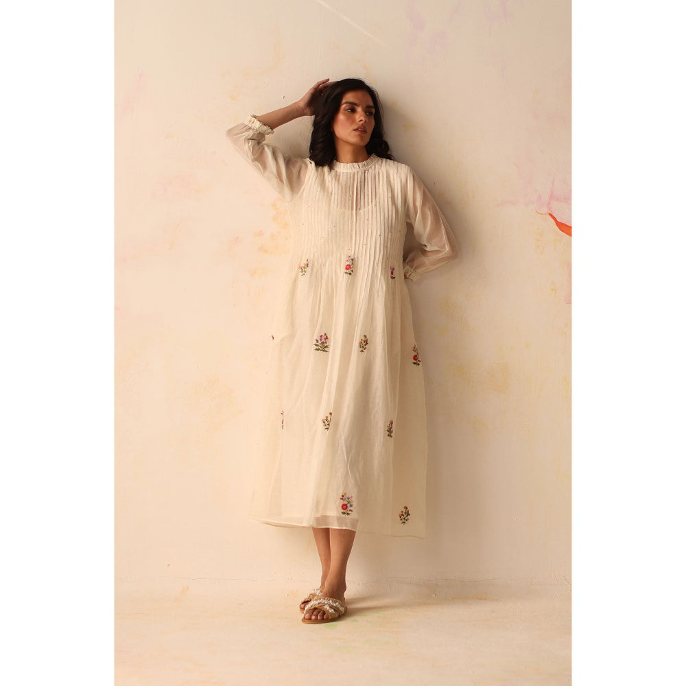 Begum Pret White Khubani Dress with Slip (Set of 2)