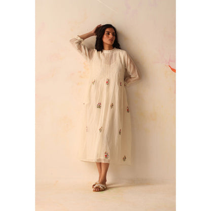 Begum Pret White Khubani Dress with Slip (Set of 2)