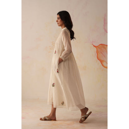 Begum Pret White Khubani Dress with Slip (Set of 2)