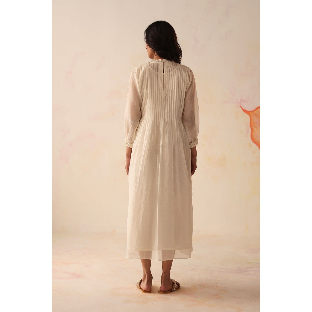 Begum Pret White Khubani Dress with Slip (Set of 2)