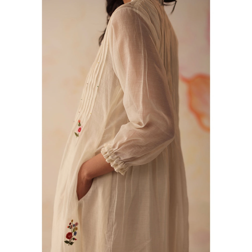 Begum Pret White Khubani Dress with Slip (Set of 2)