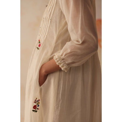 Begum Pret White Khubani Dress with Slip (Set of 2)