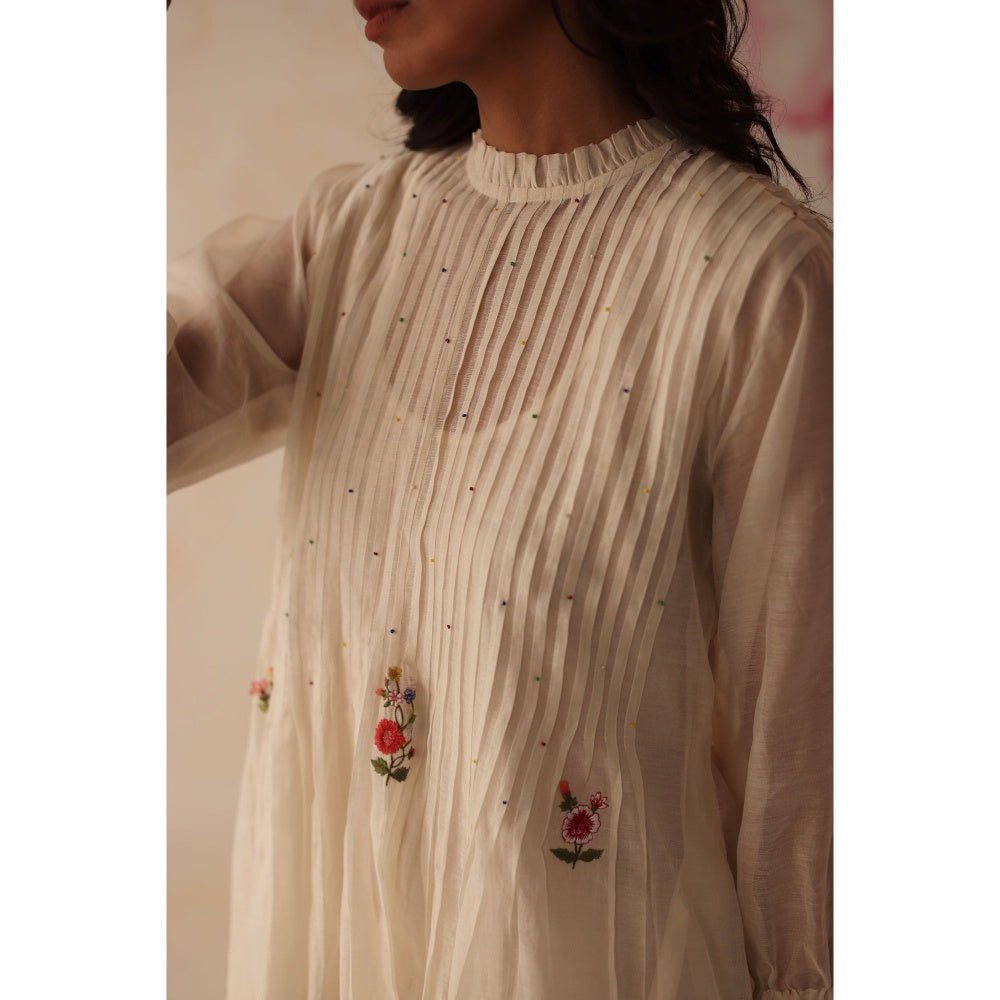 Begum Pret White Khubani Dress with Slip (Set of 2)