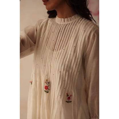 Begum Pret White Khubani Dress with Slip (Set of 2)
