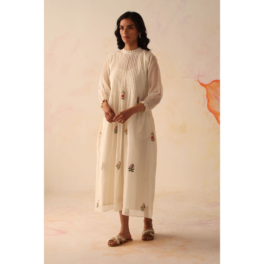 Begum Pret White Khubani Dress with Slip (Set of 2)