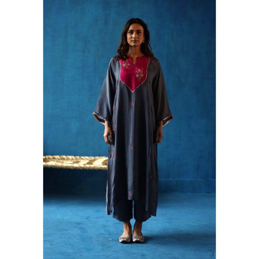 Begum Pret Blue & Pink Imly Phiran Kurta with Pants (Set of 2)