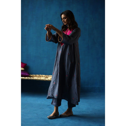 Begum Pret Blue & Pink Imly Phiran Kurta with Pants (Set of 2)