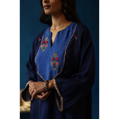 Begum Pret Navy Blue Imly Phiran Kurta with Pants (Set of 2)