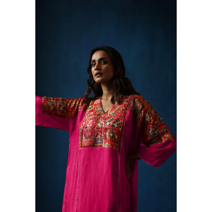 Begum Pret Pink Shikanji Phiran Kurta with Pant (Set of 2)