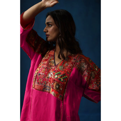 Begum Pret Pink Shikanji Phiran Kurta with Pant (Set of 2)