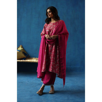 Begum Pret Pink Aam Panna Kurta & Pant with Dupatta (Set of 3)