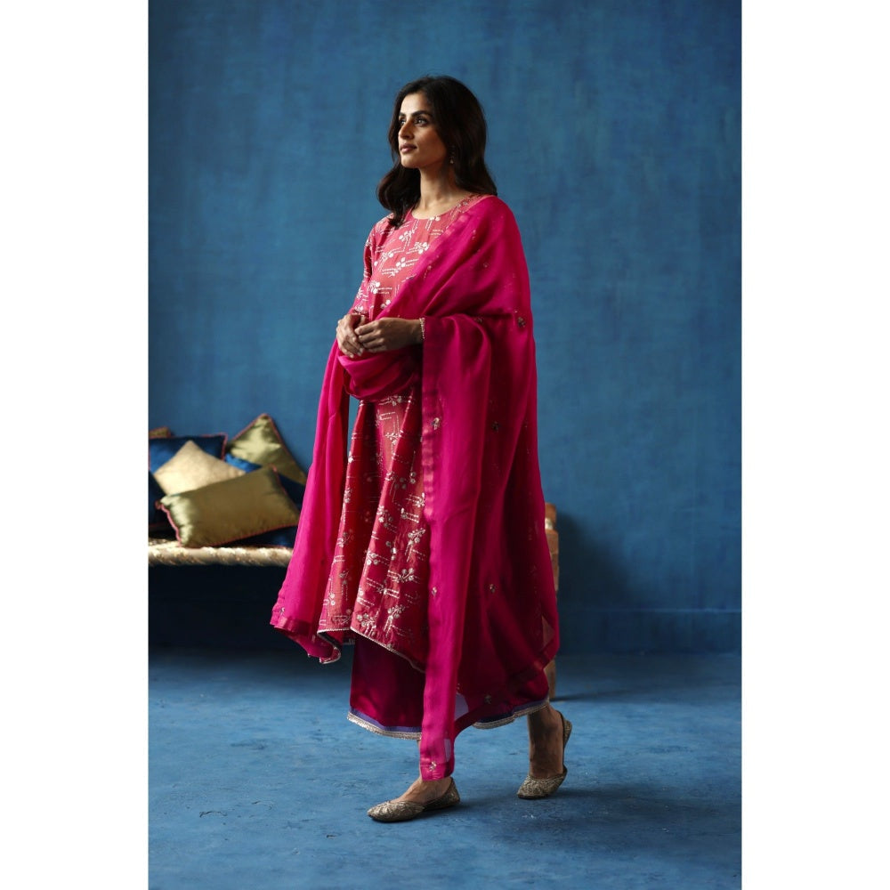 Begum Pret Pink Aam Panna Kurta & Pant with Dupatta (Set of 3)