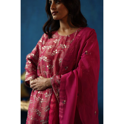 Begum Pret Pink Aam Panna Kurta & Pant with Dupatta (Set of 3)