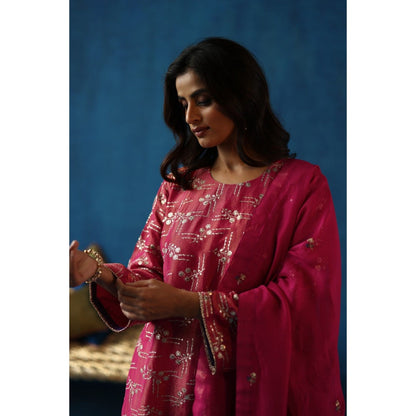 Begum Pret Pink Aam Panna Kurta & Pant with Dupatta (Set of 3)
