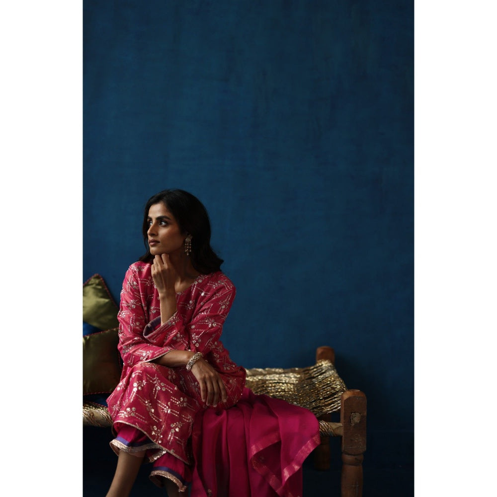 Begum Pret Pink Aam Panna Kurta & Pant with Dupatta (Set of 3)