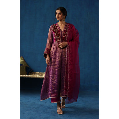 Begum Pret Purple Jaljeera Anarkali Kurta & Pant with Dupatta (Set of 3)