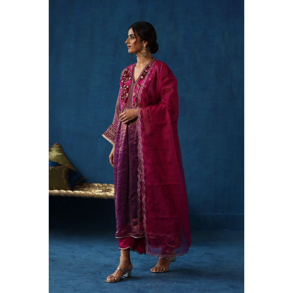 Begum Pret Purple Jaljeera Anarkali Kurta & Pant with Dupatta (Set of 3)