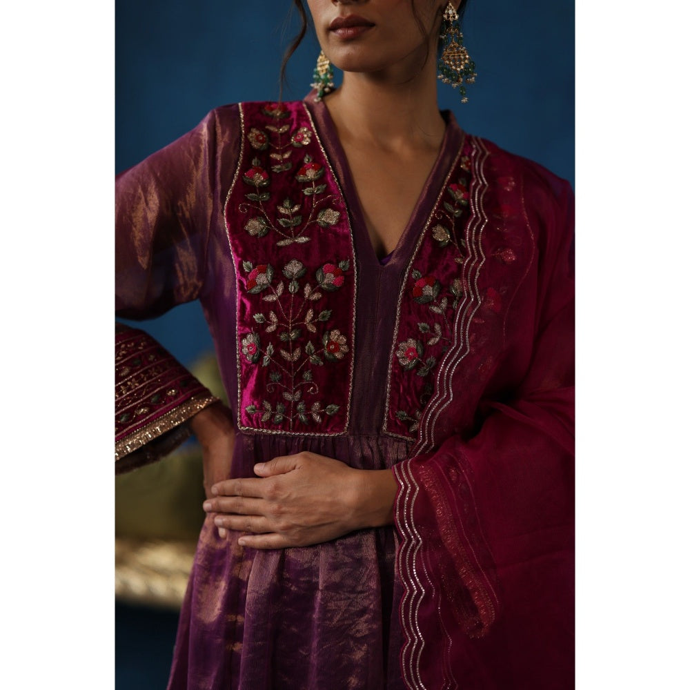 Begum Pret Purple Jaljeera Anarkali Kurta & Pant with Dupatta (Set of 3)