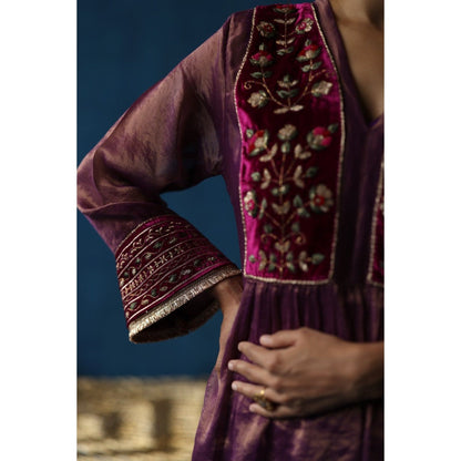 Begum Pret Purple Jaljeera Anarkali Kurta & Pant with Dupatta (Set of 3)