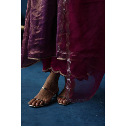 Begum Pret Purple Jaljeera Anarkali Kurta & Pant with Dupatta (Set of 3)