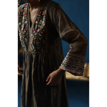 Begum Pret Grey Jaljeera Anarkali Kurta & Pant with Dupatta (Set of 3)