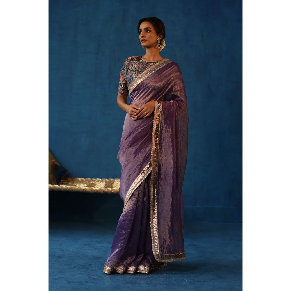 Begum Pret Purple Sharbat Embellished & Zari Work Saree with Blouse with Stitched