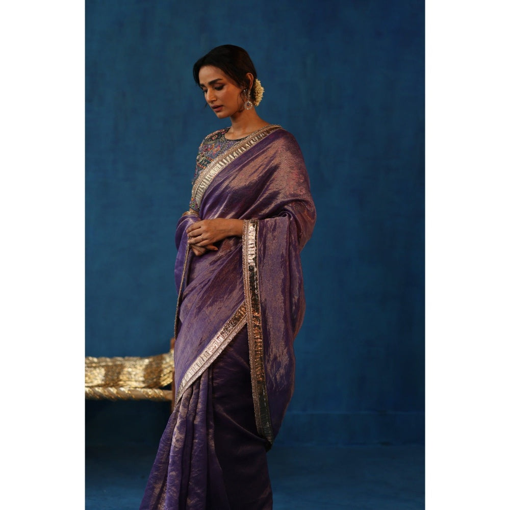 Begum Pret Purple Sharbat Embellished & Zari Work Saree with Blouse with Stitched
