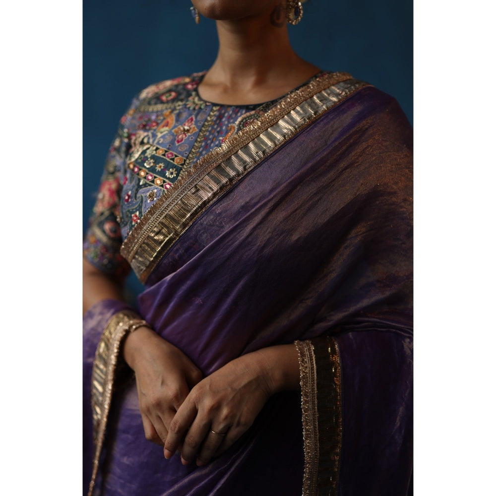 Begum Pret Purple Sharbat Embellished & Zari Work Saree with Blouse with Stitched