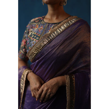Begum Pret Purple Sharbat Embellished & Zari Work Saree with Blouse with Stitched