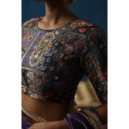 Begum Pret Purple Sharbat Embellished & Zari Work Saree with Blouse with Stitched