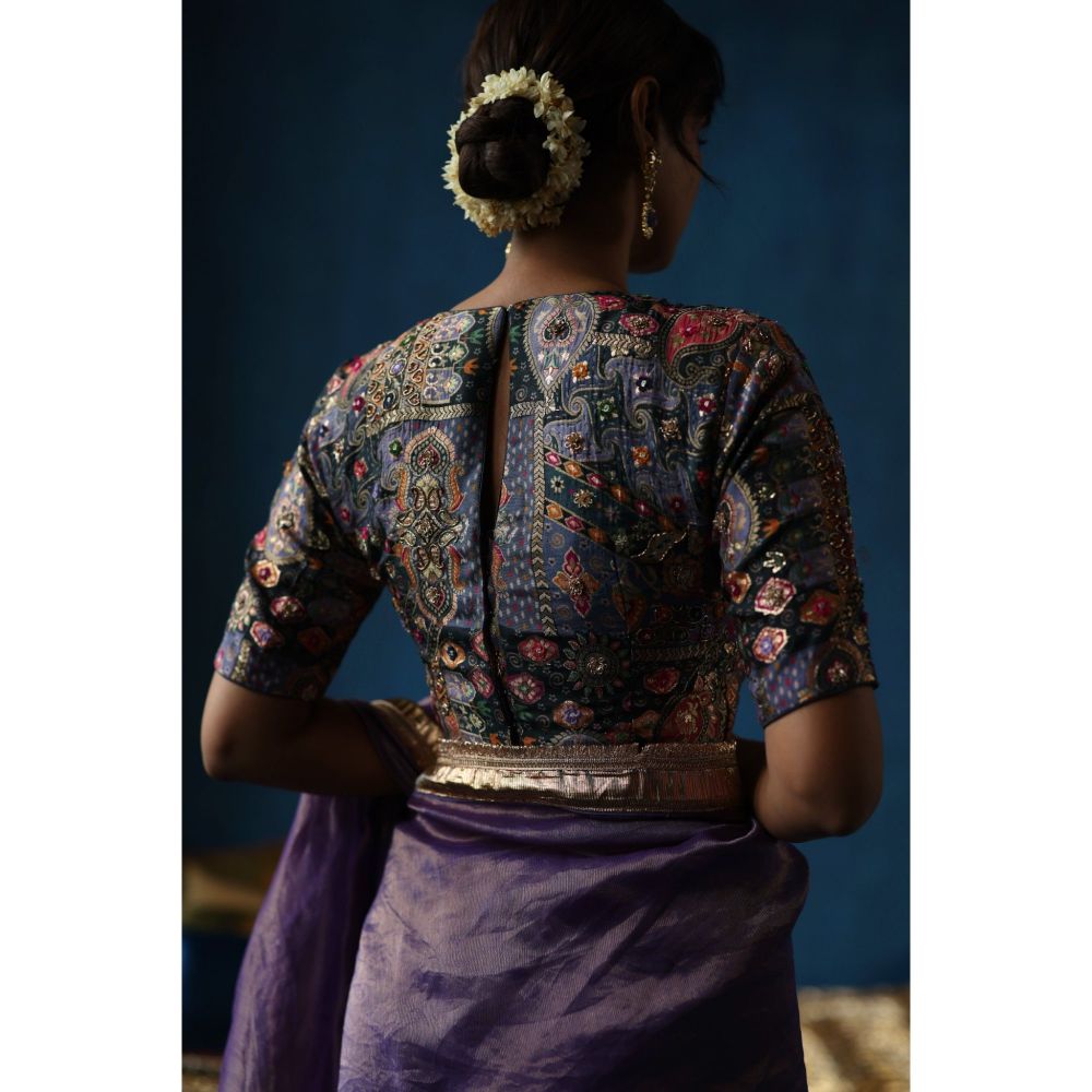 Begum Pret Purple Sharbat Embellished & Zari Work Saree with Blouse with Stitched